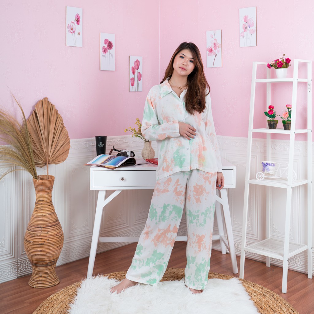 Galaxy Longsleeve Set - Baju Tidur Tie Dye Set / Daily Set / Piyama Kemeja Set PP Fit XL-4