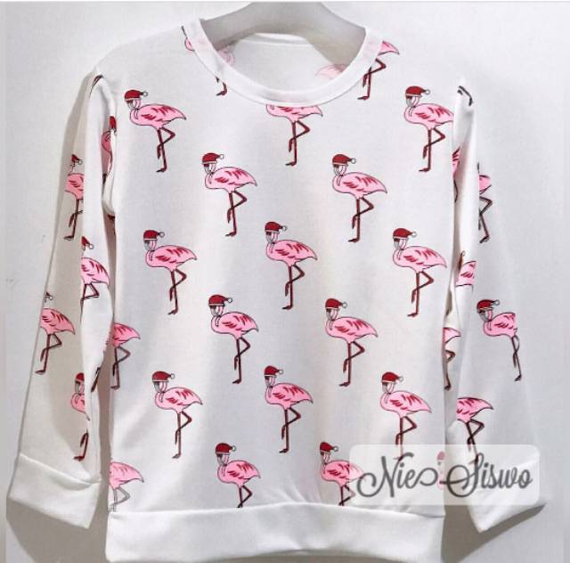 TERMURAH! BEST SELLER! FLAMINGO SWEATER BAHAN BABY TERRY UKURAN ALL SIZE S M L - GROSIR BAJU WANITA