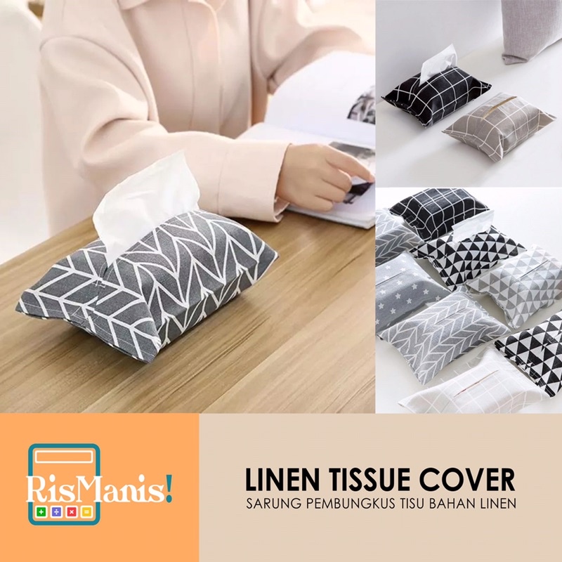 LINEN TISSUE COVER Sarung Kotak Tempat Tisu Travel Bahan Linen Motif Jepang Praktis Meja Makan Kamar