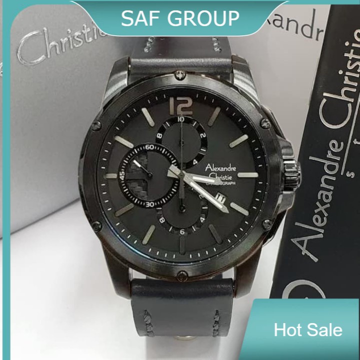 JAM TANGAN PRIA ALEXANDRE CHRISTIE AC 6486 / AC6486 FULL BLACK LEATHER BLACK ORIGINAL by plp