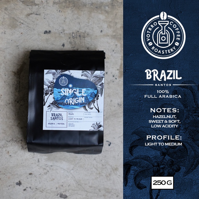 

Kopi-Biji- Biji Kopi Arabika Brazil Santos Natural 250G - Roasted - Whole Beans -Biji-Kopi 750