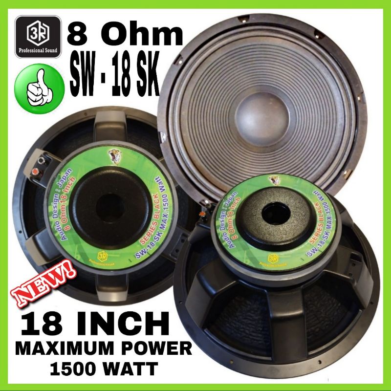 Speaker Component 3R SW-18 SK 18 Inch 1500 Watt Black Series Pro Audio