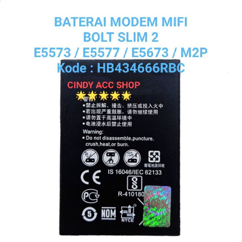 Baterai Original Modem Mifi Bolt Slim 2 E5673 E5576 E5577 E5573 M2P HB434666ERBC Batre Battery Bolt