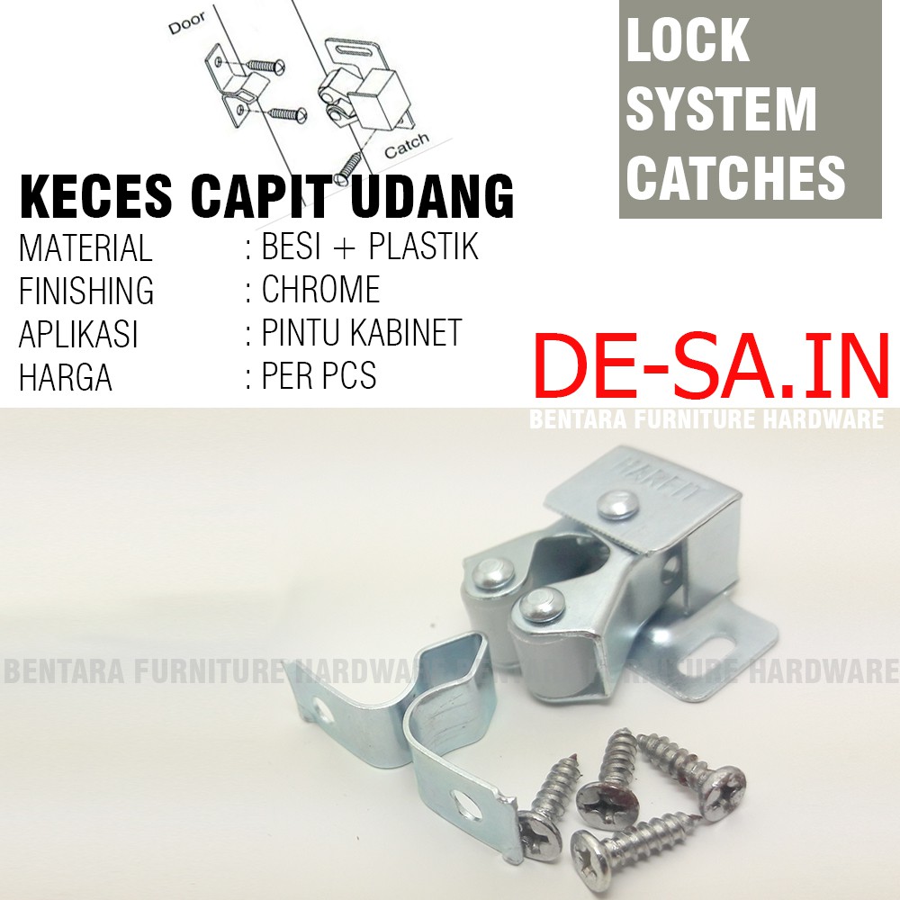 Harfit Keces Capit Udang - Double Roller Catches - Untuk Pintu Kabinet