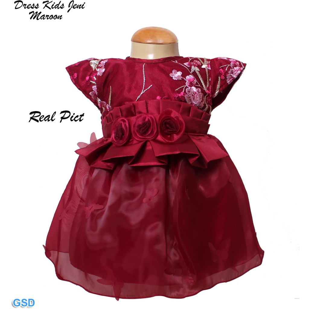 Dress Kids Jeni/Gaun Pesta Anak Umur 9-12 Bulan/Baju Anak Motif Bunga Bordir Terbaru