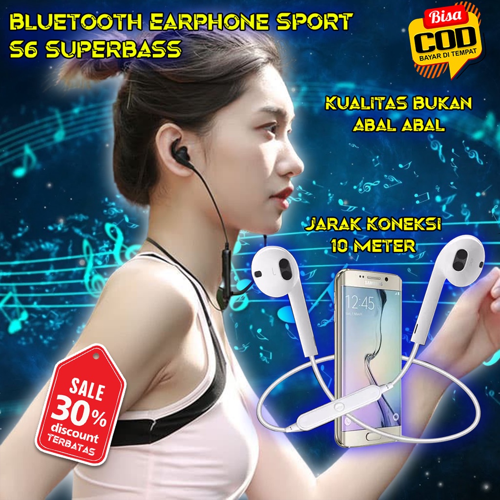 Headset Bluetooth / Bluetooth Earphone 4.1 SPORT S6 SUPERBASS / Headset Bluetooth Murah / Headset Ta