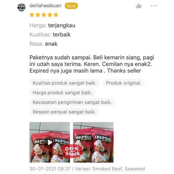 Crepsus Keripik Usus Ayam Gurih Extra Crispy Aneka Rasa Best Seller (90gr)