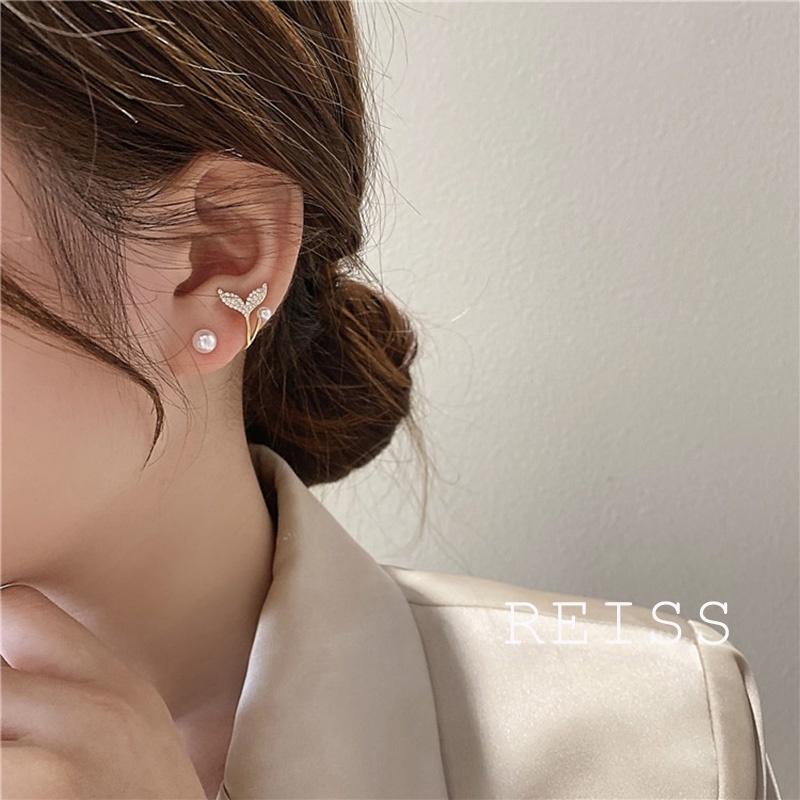 Anting Tusuk Sterling Silver 925 Model Ekor Ikan Hias Mutiara Elegan Ala Korea Untuk Wanita 2021