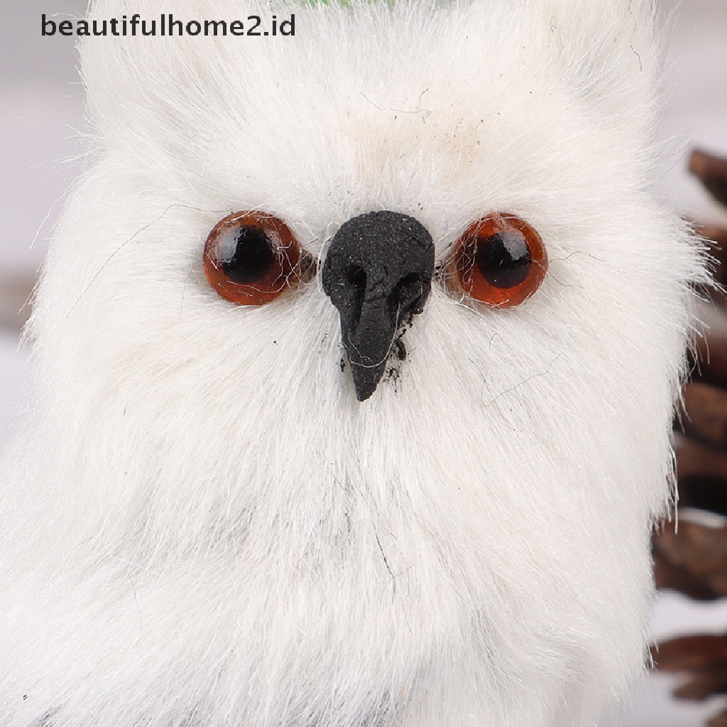 (Beautifulhome2.Id) Leuke Hiasan Burung Hantu Berbulu Warna Hitam / Putih Untuk Dekorasi