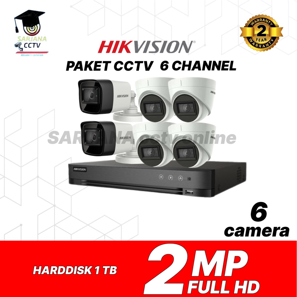 PAKET CAMERA CCTV HIKVISION 6 CHANNEL 2 MP