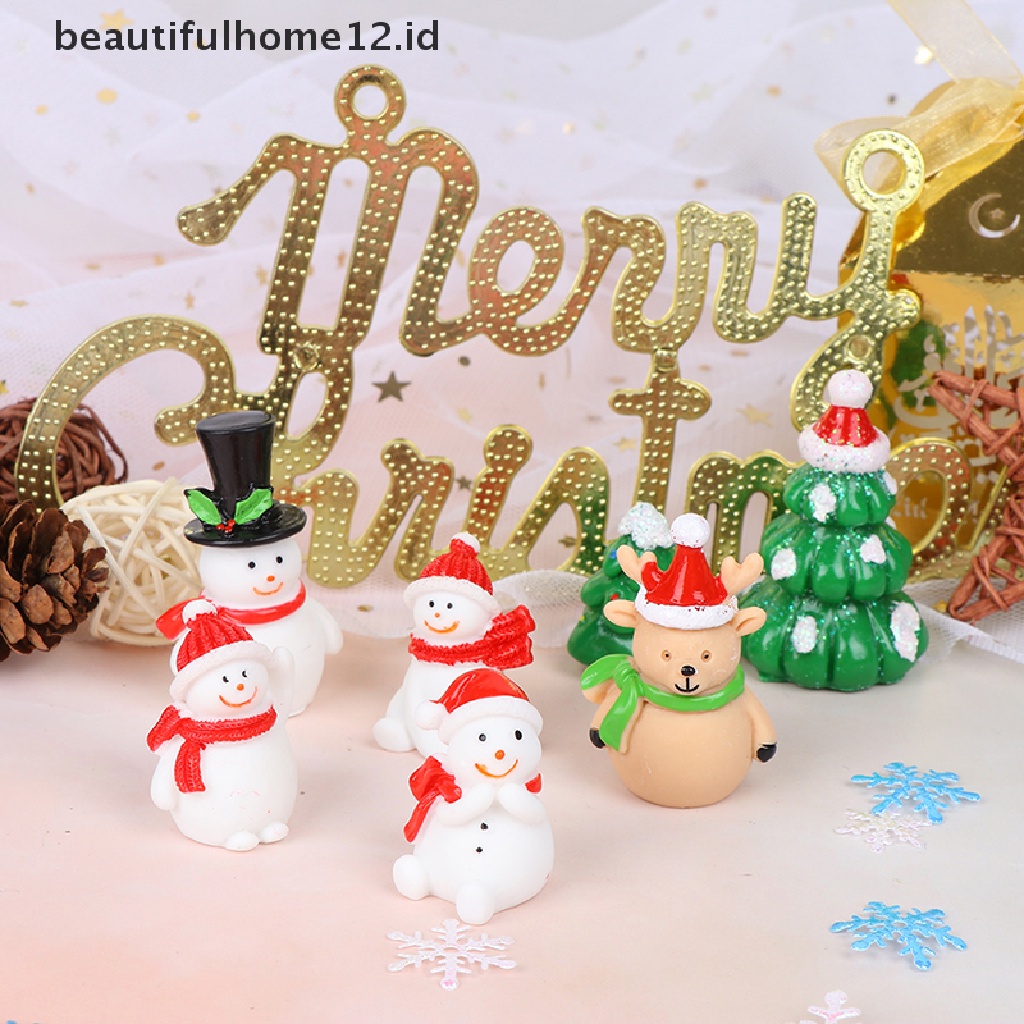 【beautifulhome12.id】 Christmas Snowman Santa Claus Trees gift Figurines Fairy Garden Miniatures Craft .