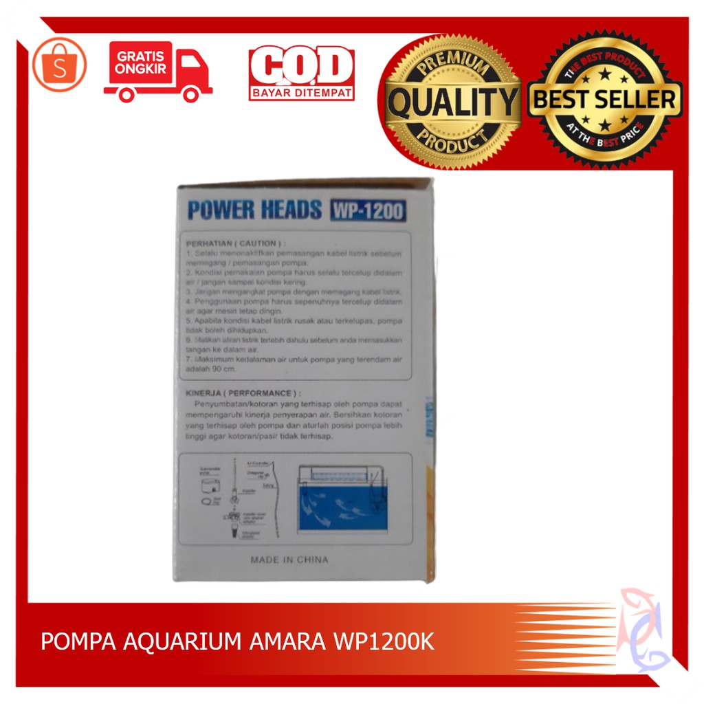 POMPA AIR AMARA WP 1200 FILTER AQUARIUM POMPA KECIL AQUARIUM POMPA AIR HIDROPONIK POMPA AIR AQUARIUM