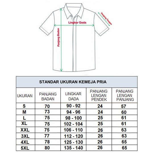  Ukuran  Baju Lengan Panjang Pria 