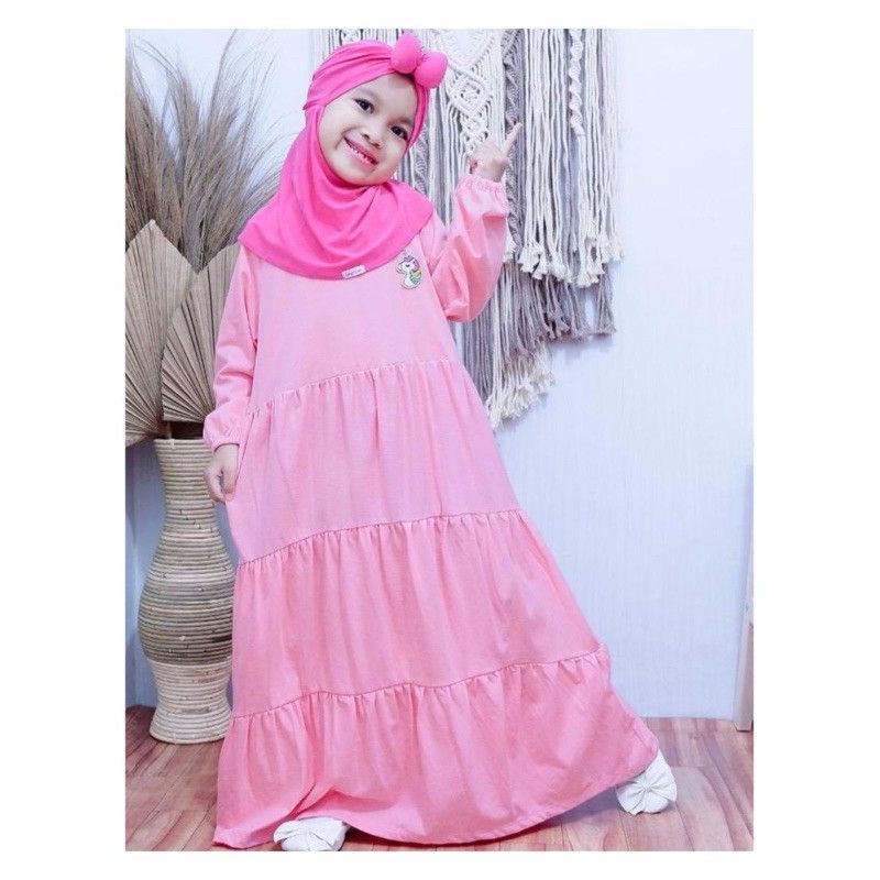 Gamis Kaos Anak Size 1 s.d 10 Tahun / Gamis Hulahop Aplikasi Bordir Bahan Katun Adem