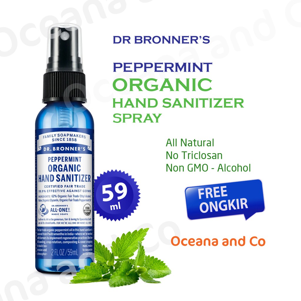 Organic Peppermint Hand Sanitizers Dr. Bronner's 59 ml Murah Termurah