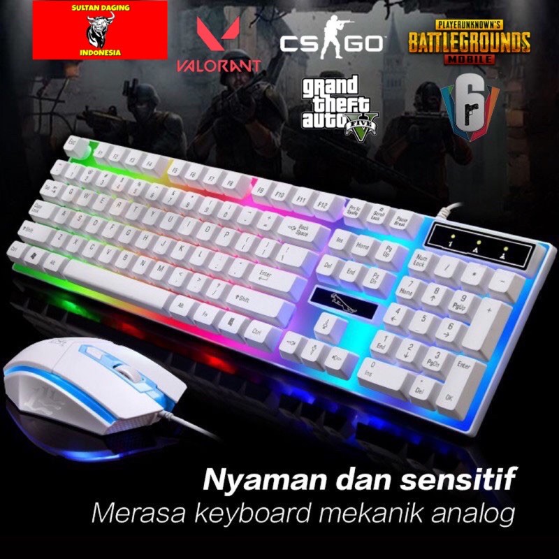 PAKET KEYBOARD GAMING RGB DAN MOUSE GAMING RGB WARNA HITAM DAN PUTIH/ GAMING MOUSE/ GAMING KEYBOARD