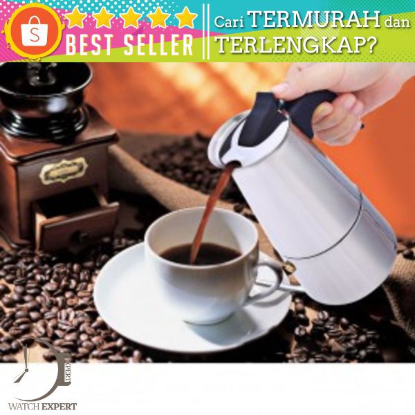 OneTwoCups Espresso Coffee Maker Moka Pot Teko Stovetop Filter 100ml 2 Cup - Z20 - Silver