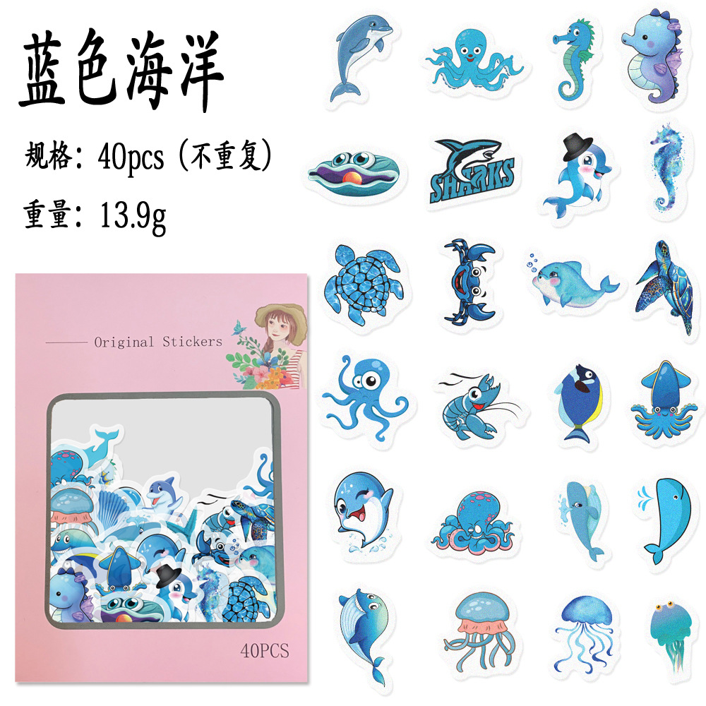 Blue ocean hand account stickers for DIY decoration painting book diary and paper hand account stickers 40 pieces