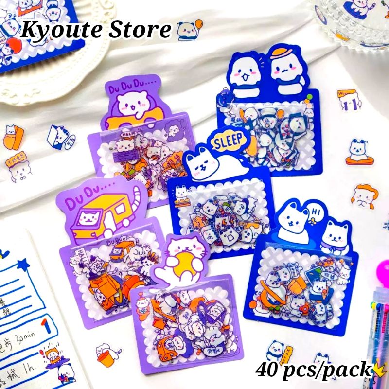 

40 pcs Sticker Mini Cute Animal Panda Cat Puppy Bear Waterproof Transparan Journal DIY Scrapbook Deco