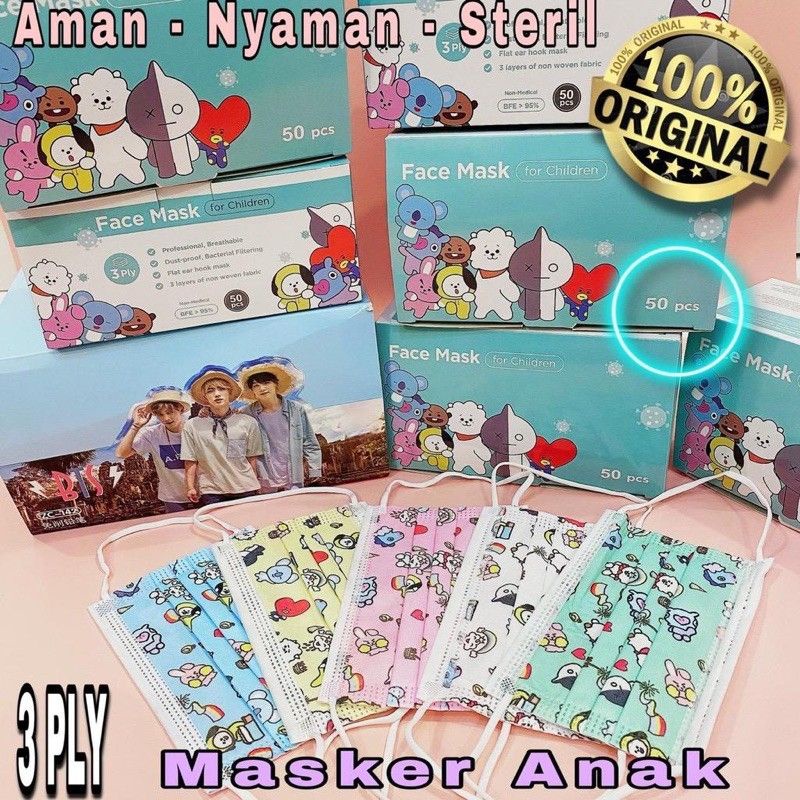 Masker Anak Karakter BTS/BT21 Masker Anak Motif 3 ply