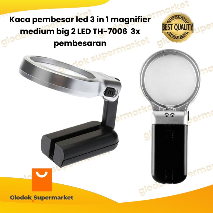 

CODE777 kaca pembesar led 3 in 1 magnifier medium 2 LED TH-7006 3x pembesaran