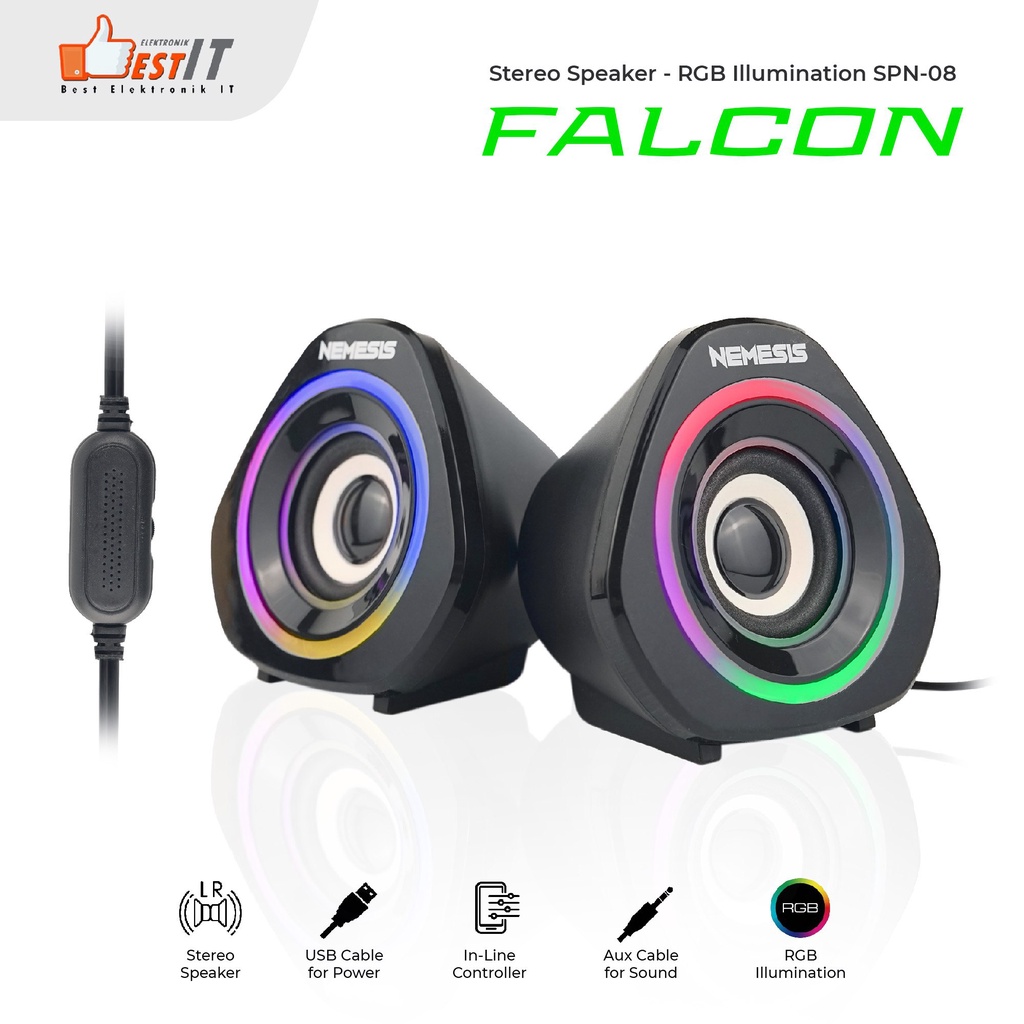 Speaker Desktop RGB Gaming Aktif PC Speaker Sounbard Gaming NYK SPN-08 FALCON (Hitam &amp; Putih)