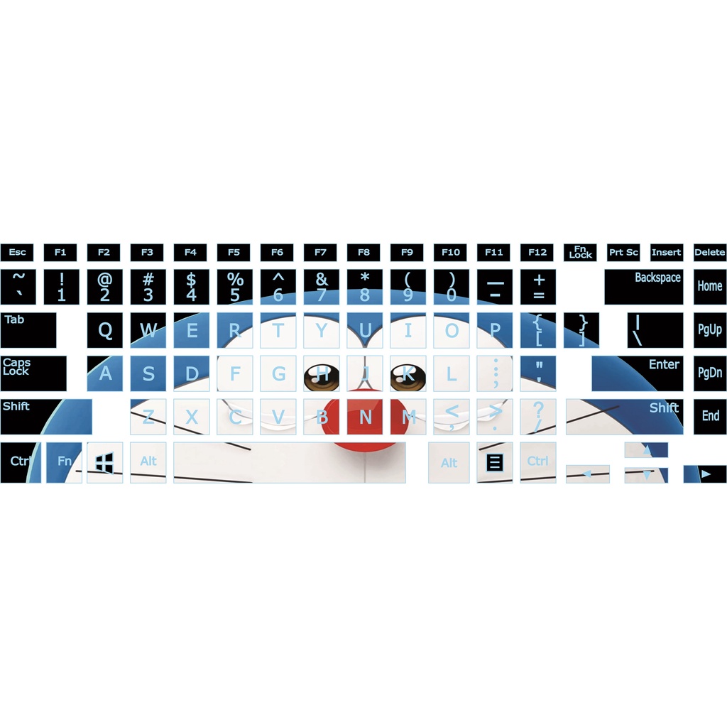 keyboard sticker laptop english doraemon background bermacam warna font huruf tulisan biru muda full