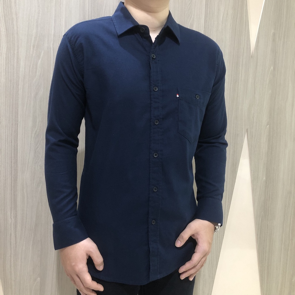 [GRIDLINE - LS053 Flanel Black, Navy, Light Grey, Dark Grey] Kemeja Flanel Polos Slimfit Pria Panjang Keren Premium Simpel Elegan