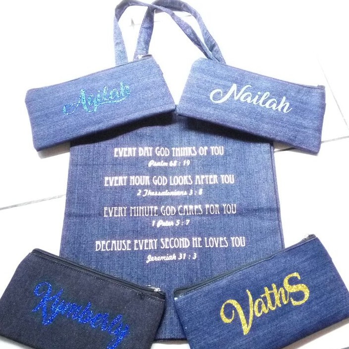 TAS TENTENG JEANS TOTE BAG / CUSTOM DESIGN / Quotes
