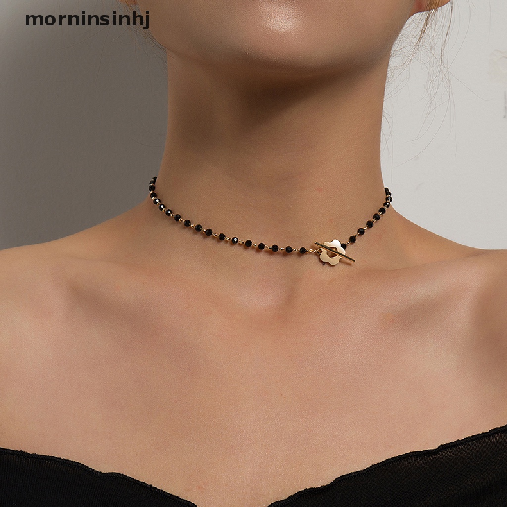 Mornin Kalung Choker Rantai Manik Kristal Hitam Mewah Untuk Wanita