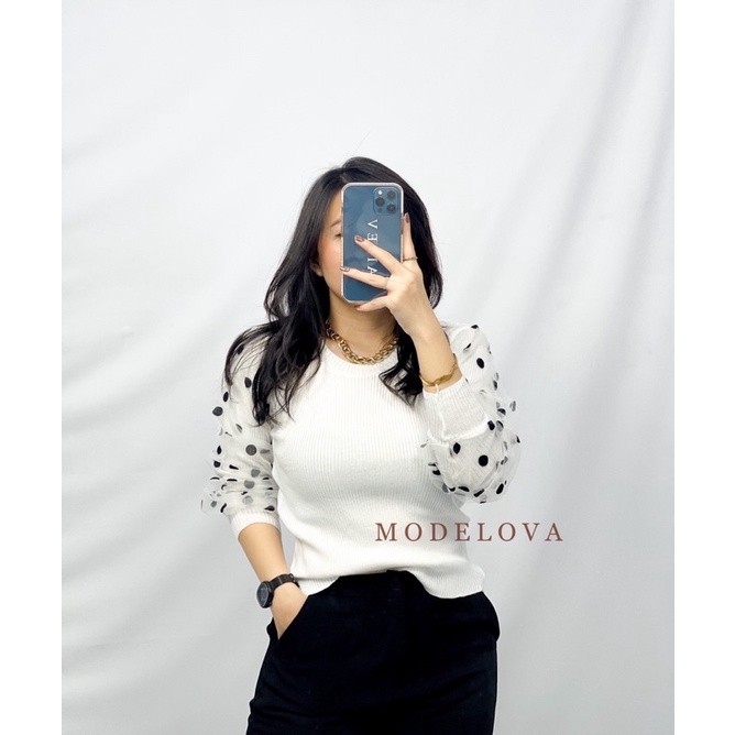 MDLV~C597 KNIT POLKA TOPS // ATASAN LENGAN PANJANG //WOMEN FASHION IMPORT