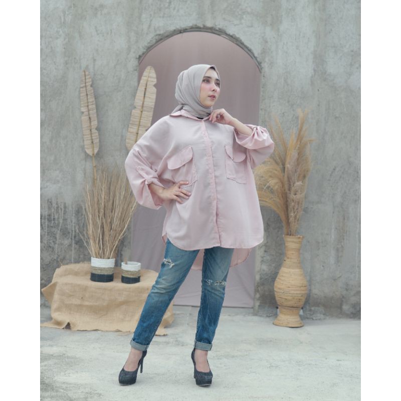 KEMEJA WANITA OVERSIZE POLOS K-2-Nude