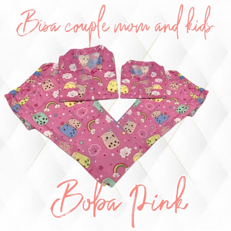 BOBA PINK stelan bajutidur piyama bisa couple ibu dan anak