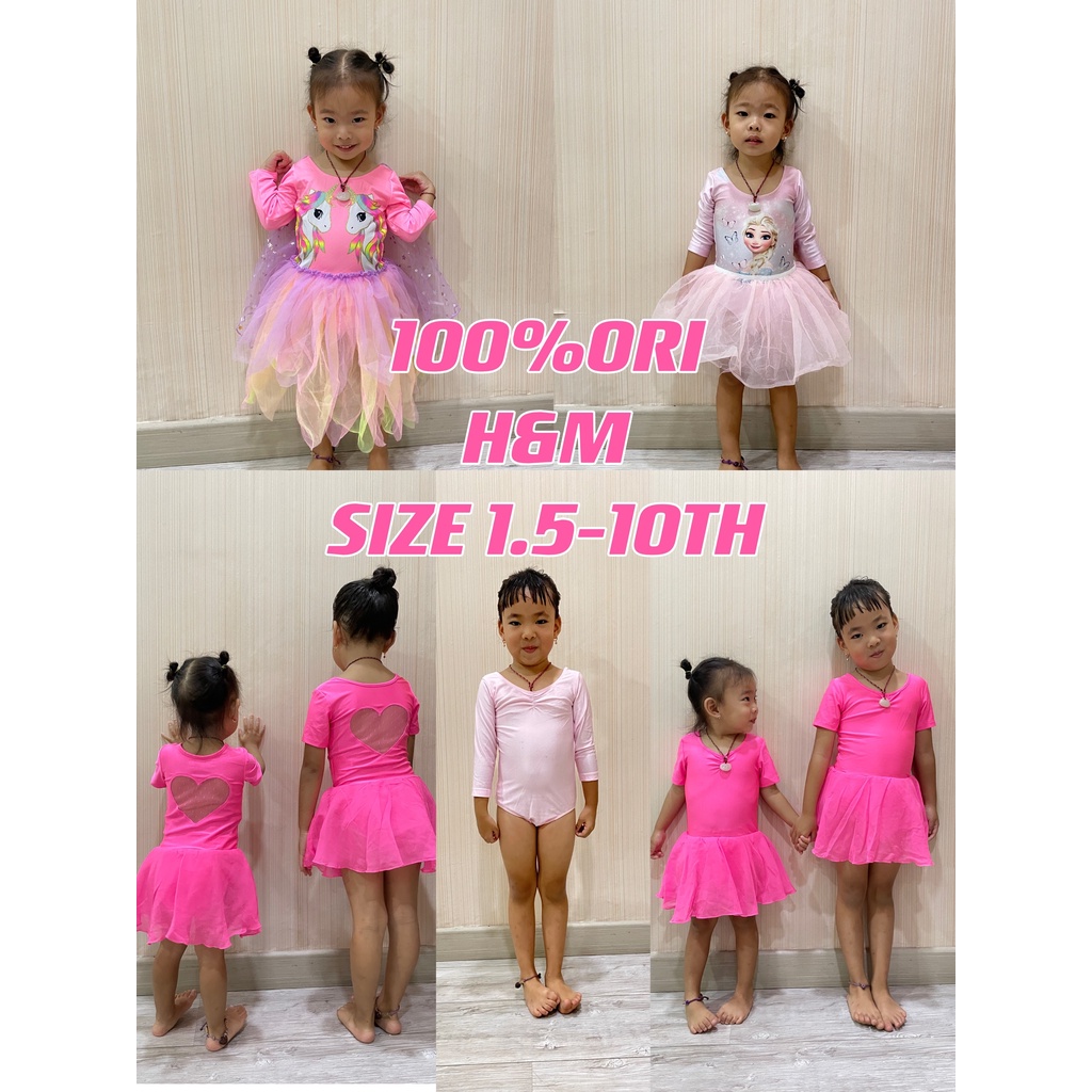 H&amp;M setelan baju ballet anak rok tutu dress anak perempuan cosplay balet tangan panjang pendek leotard senam