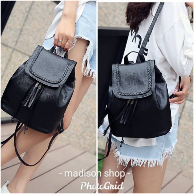 Tas Ransel Kulit Hitam Backpack Import Murah Tas Sekolah Kado Murah Tas Fashion Korea