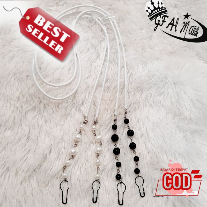 TALI STRAP MASKER HIJAB MUTIARA / TALI MASKER HIJAB 2 IN 1 MUTIARA