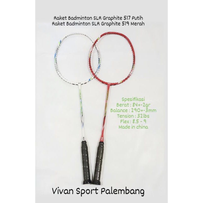 Raket Badminton SLR Graphite 517 Putih / SLR Graphite 519 Merah Bonus Senar dan Grip