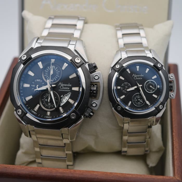 Sale Jam Tangan Alexandre Christie AC 6225 Silver Black Jam AC Couple Murah Terbatas