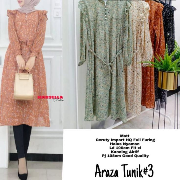 Tren Kekinian.. araza long tunik marsela tunik ceruty tunik terbaru motif bunga baju atasan wanita k