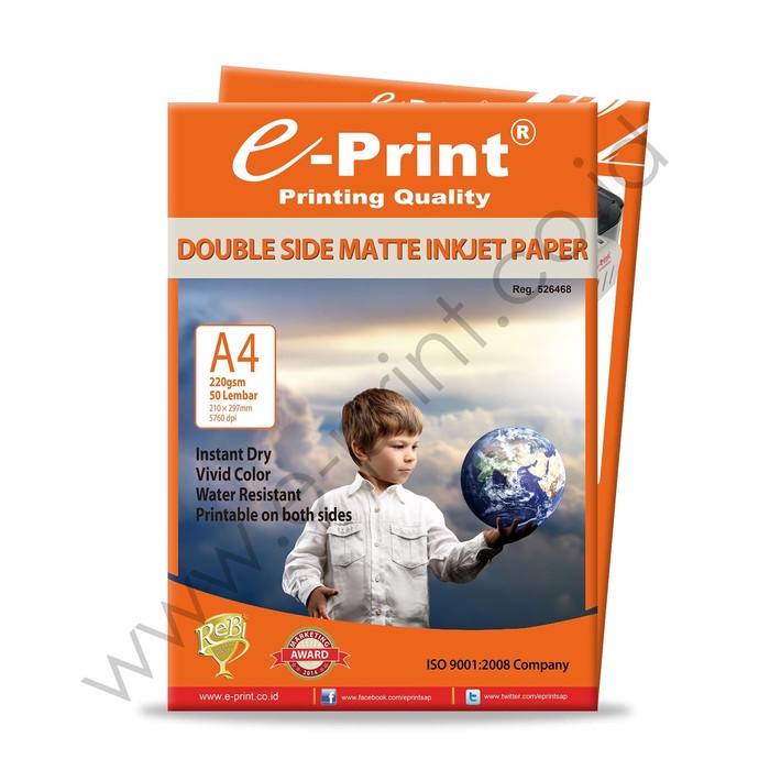 

Senikertas- Eprint Kertas Foto Double Side Matte Inkjet Paper A4 220Gsm -Kertas-Seni.