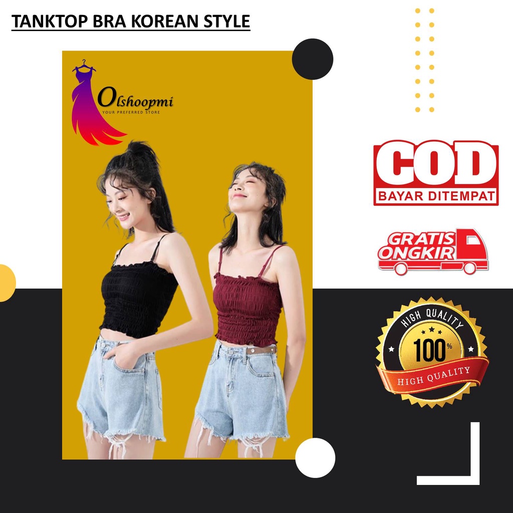 Tanktop Kemben Bra Korean Style Bahan Katun Import Tali Bisa Lepas Pasang