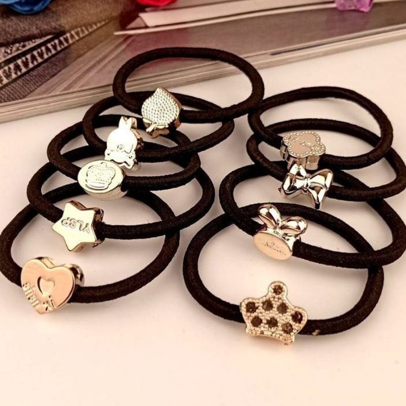 ❤Miss.Vinka❤ Ikat Rambut Golden Black / Gelang / Ikat Rambut Hitam Hiasan Import Korea