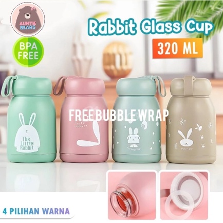 Botol Minum Gelas Anak Kaca Viral BPA FREE 320ML Rabbit Glass sprout cup - Botol Minum Kelinci