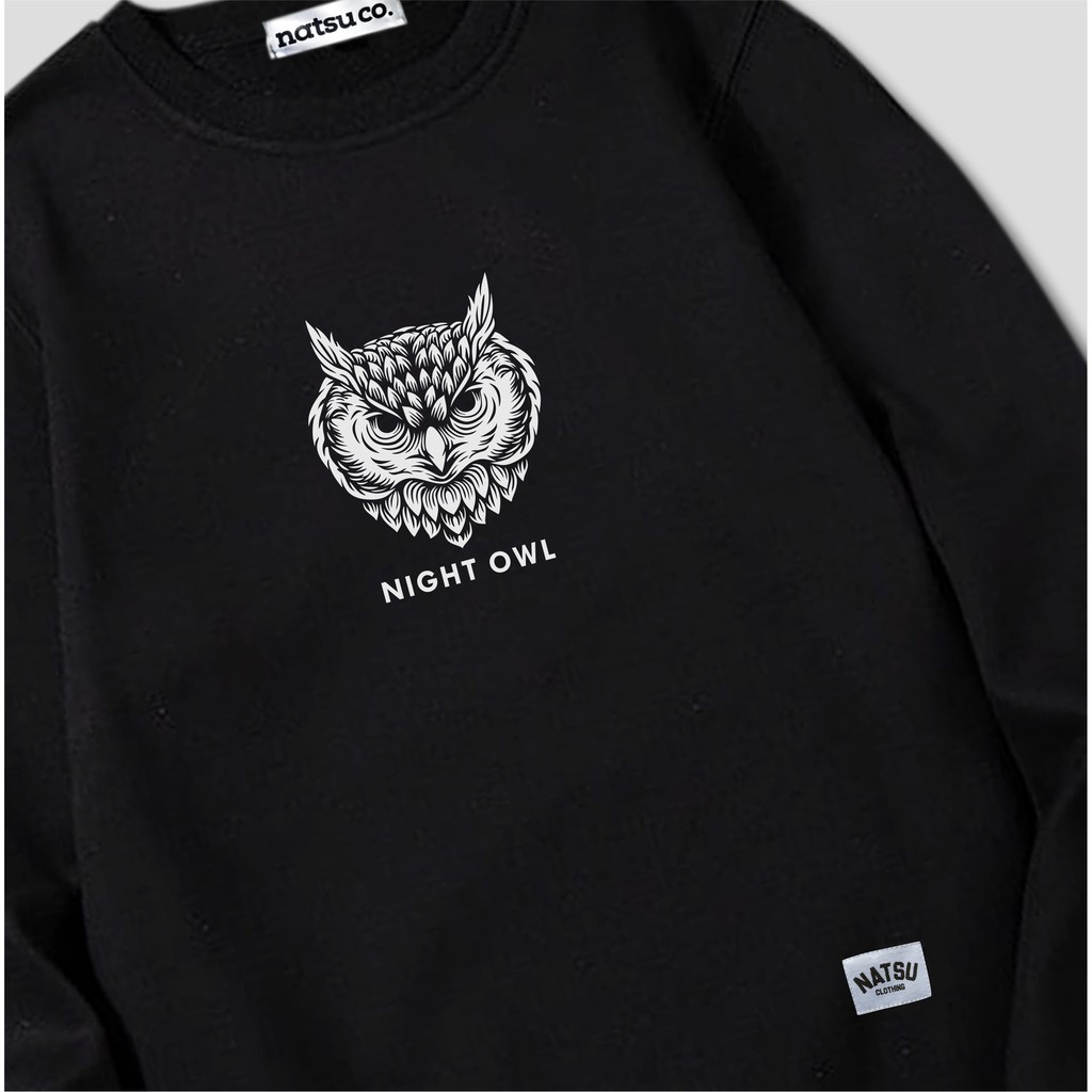 Crewneck Sweater pria simple natsu co. - Owl Night NATSU x PANDAWA HOODIE