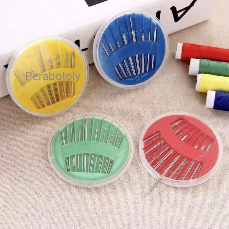 Jarum jahit tangan set wadah bundar jarum tangan perlengkapan jahit