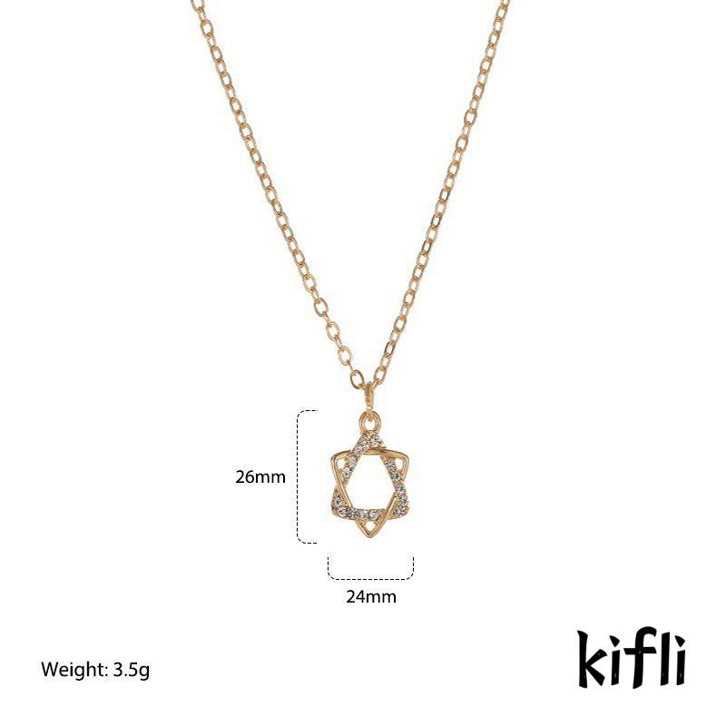 Kalung Liontin Hexagram Aksen Berlian Bahan Alloy Untuk Wanita