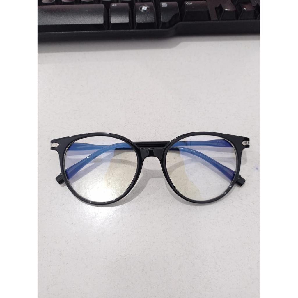 ⭐Gogoland⭐ R087 Kacamata Anti Radiasi Fashion Wanita Pria Frame Ringan Korea Design Lensa Transparan-HITAM KILAT