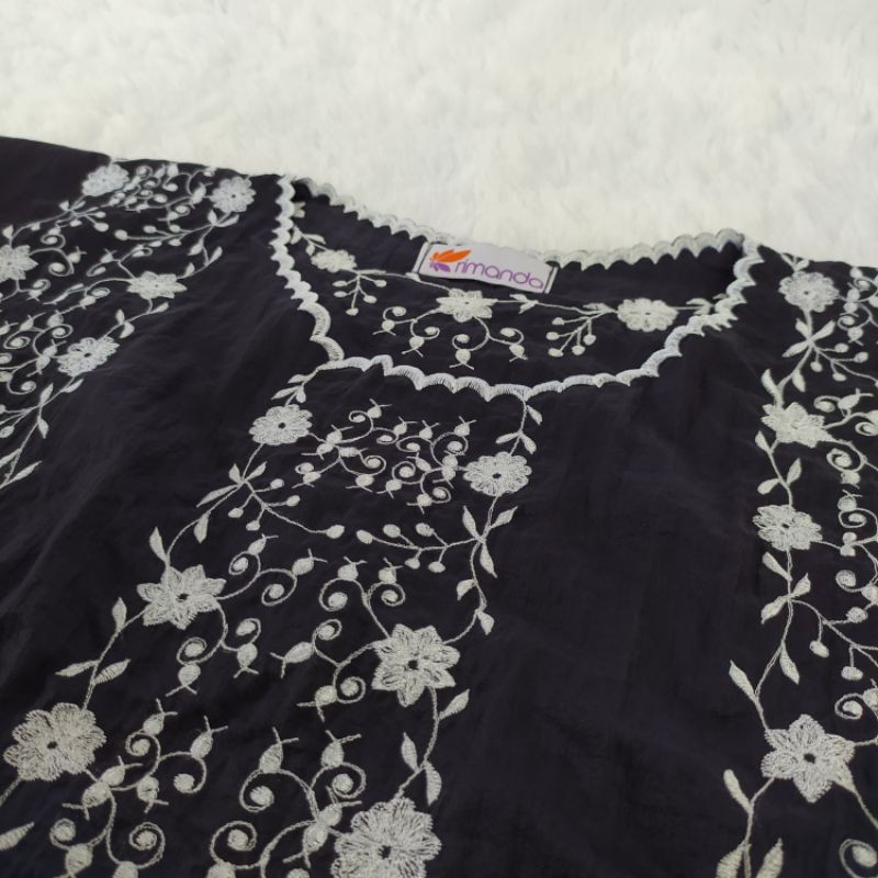 Mukena Abaya Khadijah Blue Navy model terusan bordiran manual - ORI JOKAM 354