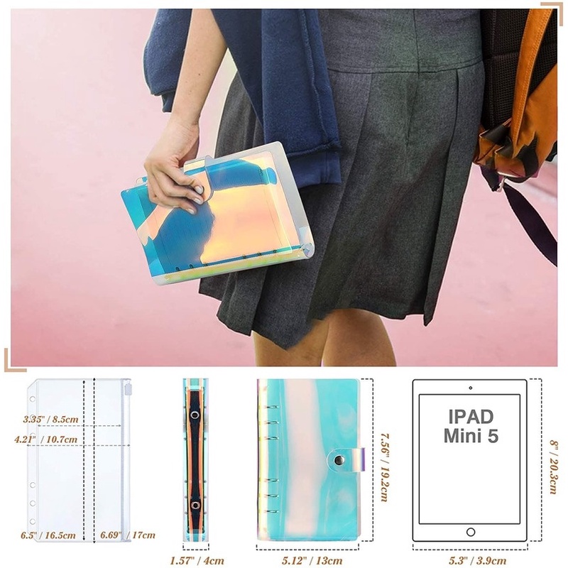 A6 Clear Soft PVC Notebook Binder Cover Planner 6-Ring Loose-Leaf Folder Cash Budget Envelope System with10 PCS Pockets