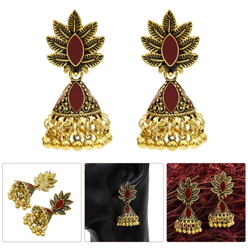 Anting Tusuk Gantung Bahan Metal Warna Gold Desain Bunga Gaya Vintageindiangipsibohoetnik Untuk Wanita